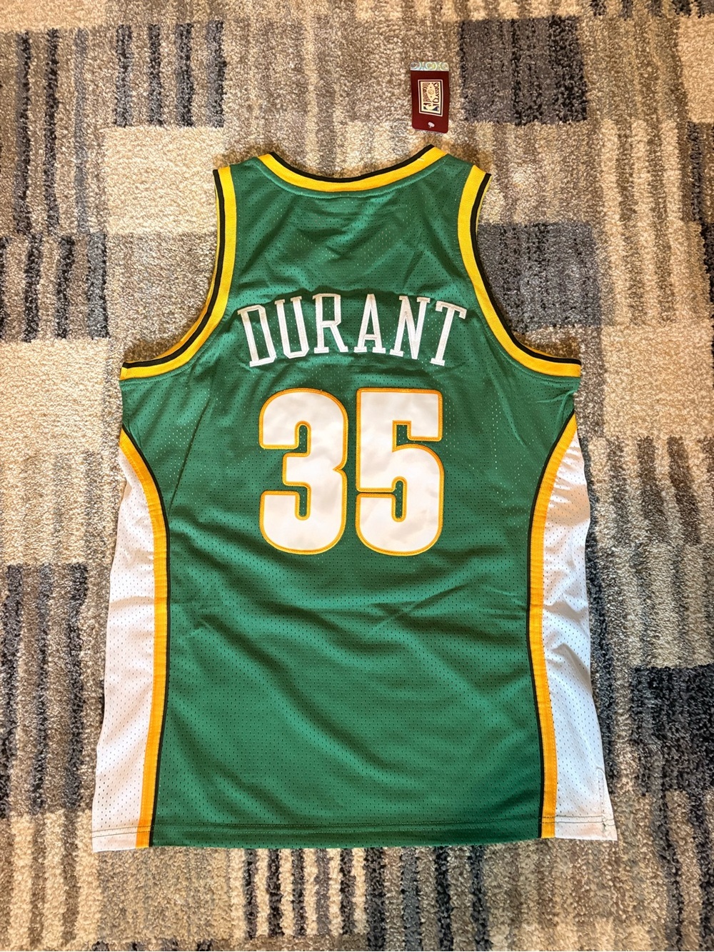 Mitchell & Ness Green White Yellow Seattle #35 Hardwood Classics Jersey - Picture 3 of 3
